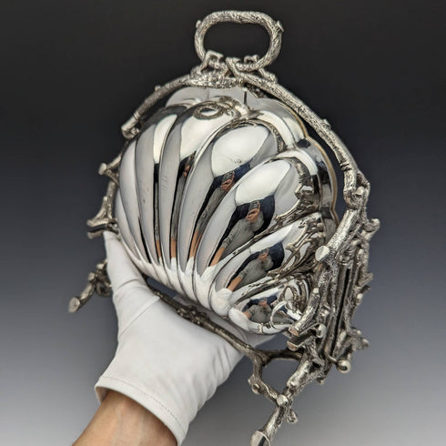 英國古董銀盤貝殼式餅乾保溫器 Walker and Hall